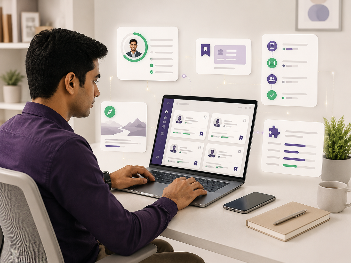 Employee using JobSphere profile, recommendations, saved jobs and application tracking